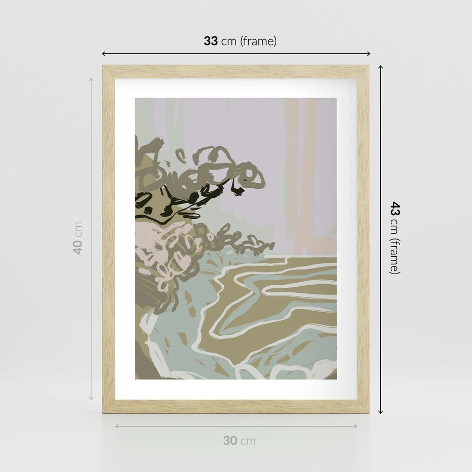 Plakat w ramie 30x40 - Wizja Przestrzeni - pastelowy krajobraz, nowoczesny plakat - rama drewno