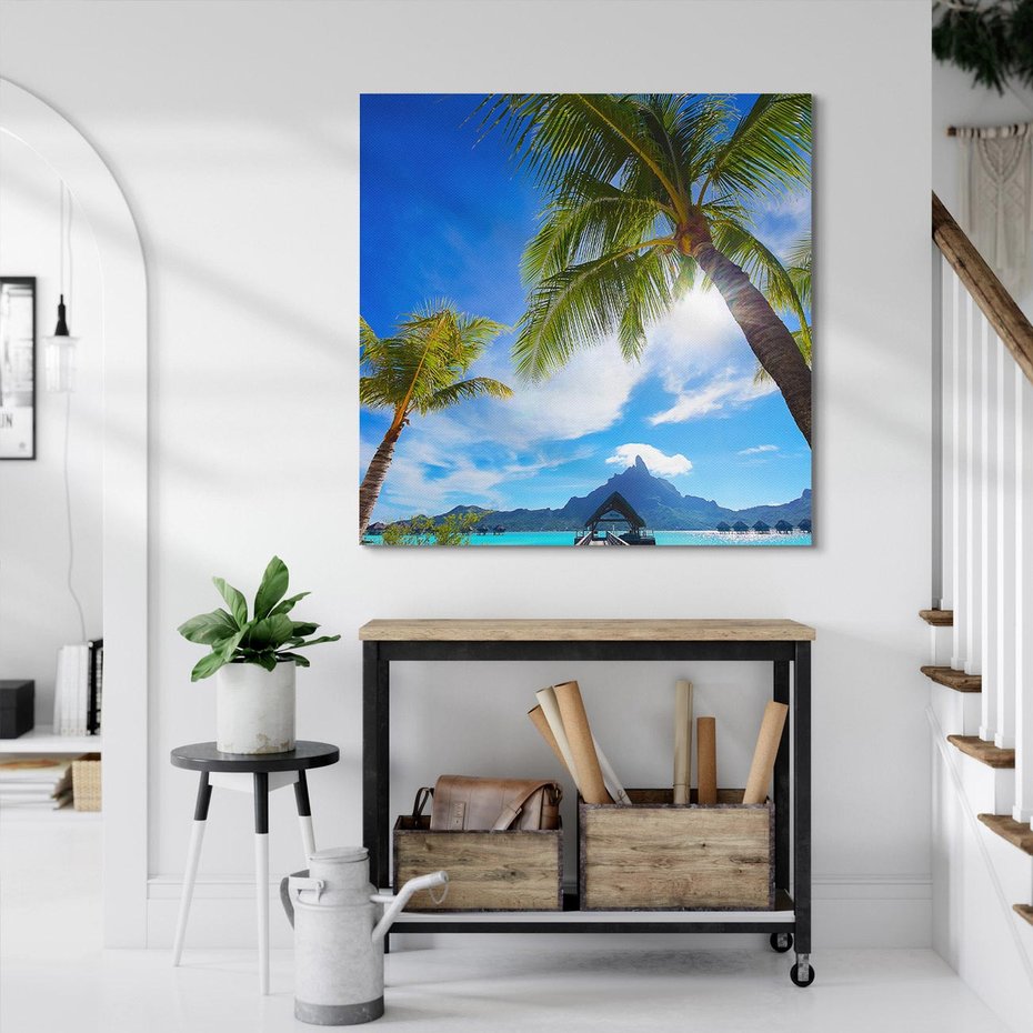 Obraz na płótnie 50x50 - Tropikalne palmy nad oceanem - palmy, ocean