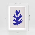Plakat w ramie 30x40 - Przenikająca Struktura - boho plakat, niebieski liść w intensywnym kolorze - rama biała