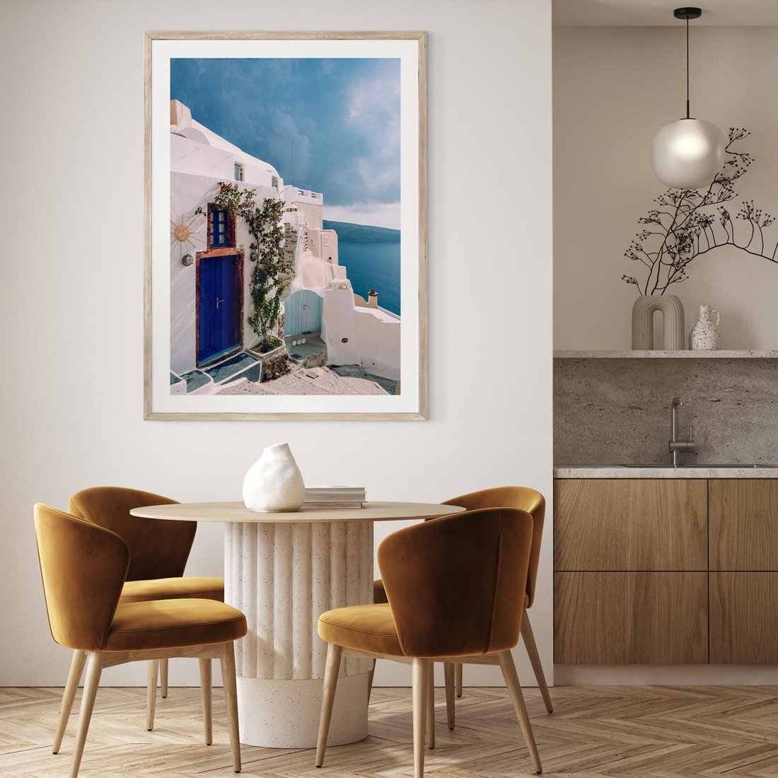 Plakat w ramie 50x70 - Urok Greckiej Wyspy - Santorini, Grecja - rama drewno