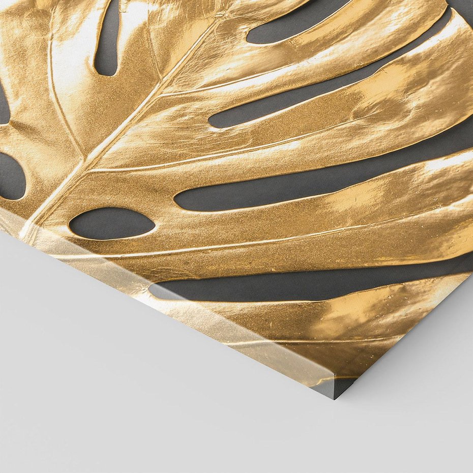 Obraz na płótnie 40x40 - Złoty Liść Monstera - złoty, liść