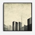 Obraz w ramie 50x50 - Mroczne Wieżowce - postarzana grafika, perspektywa budynków wieżowców - rama czarna