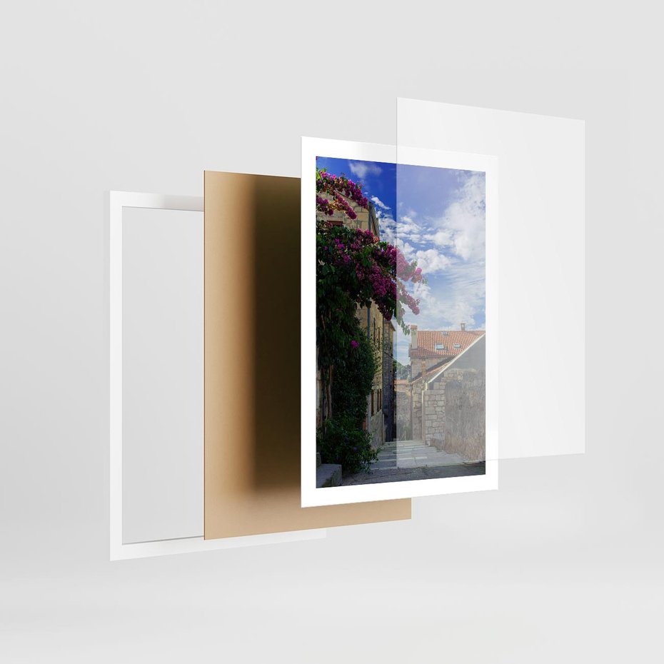 Plakat w ramie 50x70 - Uliczka: perspektywa w mieście - uliczka, perspektywa - rama biała