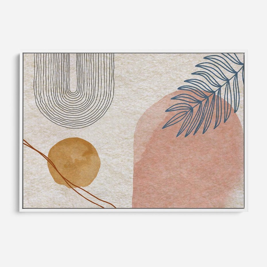 Obraz w ramie 120x80 - Liście i Geometrie - nowoczesny, akwarelowe plamy - rama biała