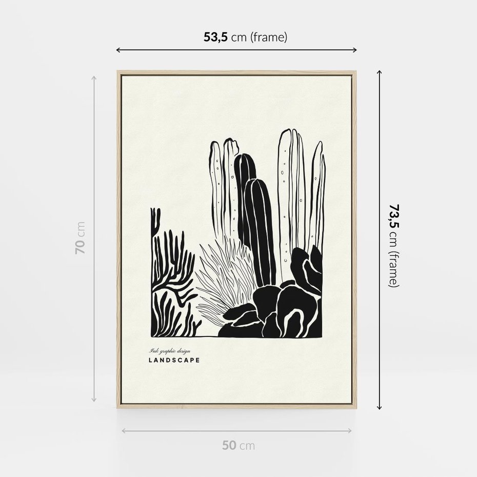 Obraz w ramie 50x70 - Boho Oaza - kaktusy, rośliny - rama drewno