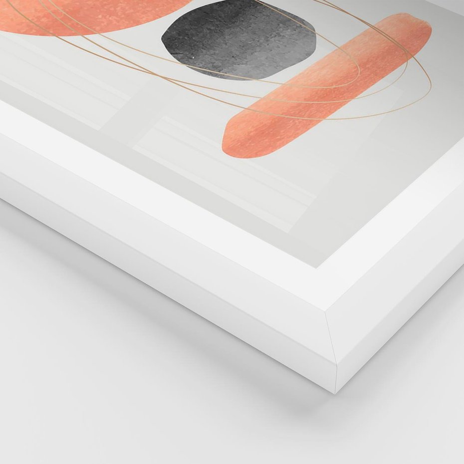 Plakat w ramie 30x40 - Abstrakcyjne Plamy z Złotymi Liniami - abstrakcja, boho plamy - rama biała