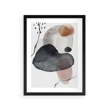 Plakat w ramie 40x50 - Impresje Harmonii - abstrakcyjne plamy akwarelowe, czarny szkic - rama czarna