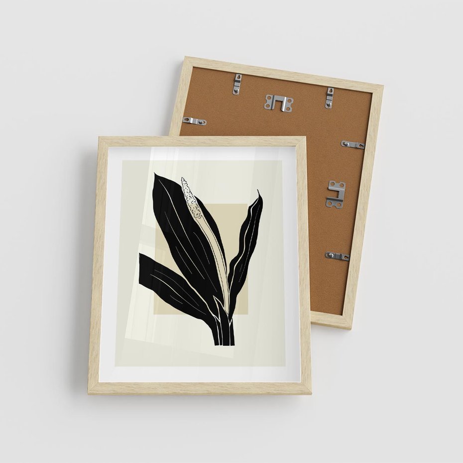 Plakat w ramie 40x50 - Harmonia liści - minimalistyczny obraz, szkic - rama drewno