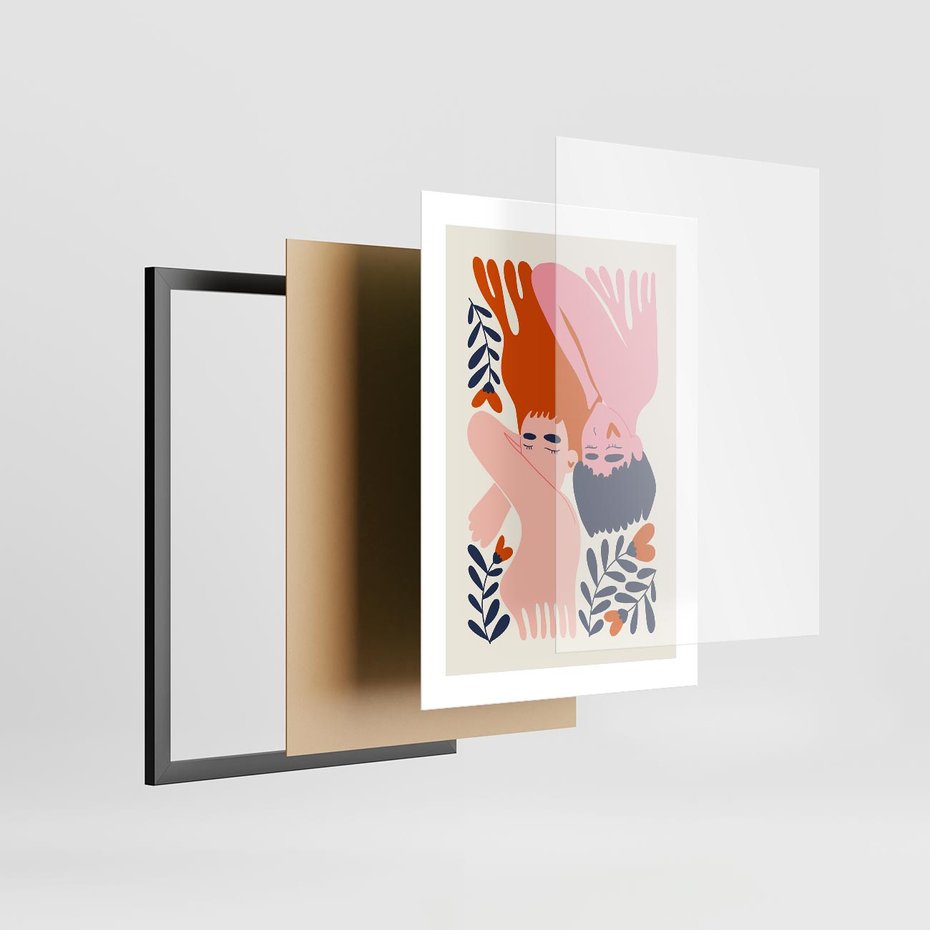 Plakat w ramie 30x40 - Miłość w Dwóch Sercach - miłość, para zakochanych - rama czarna