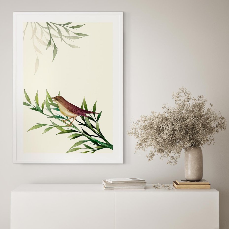 Plakat bez ramy 50x70 - Roślinne Nastroje - japońska sztuka, ptak