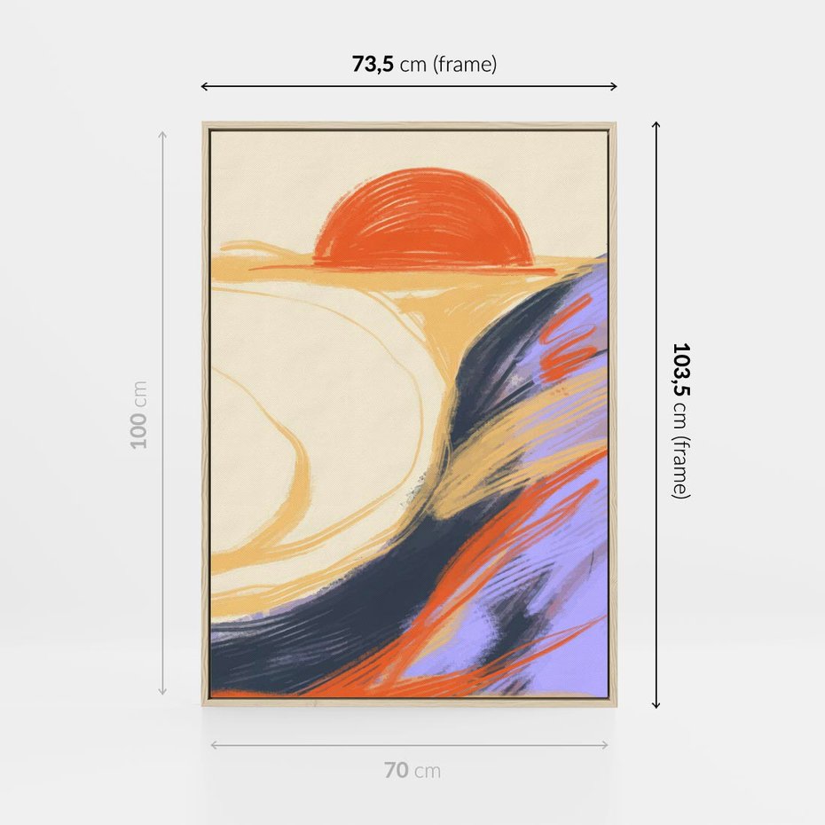 Obraz w ramie 70x100 - Pomarańczowy Horyzont - pastelowy krajobraz, nowoczesny plakat - rama drewno