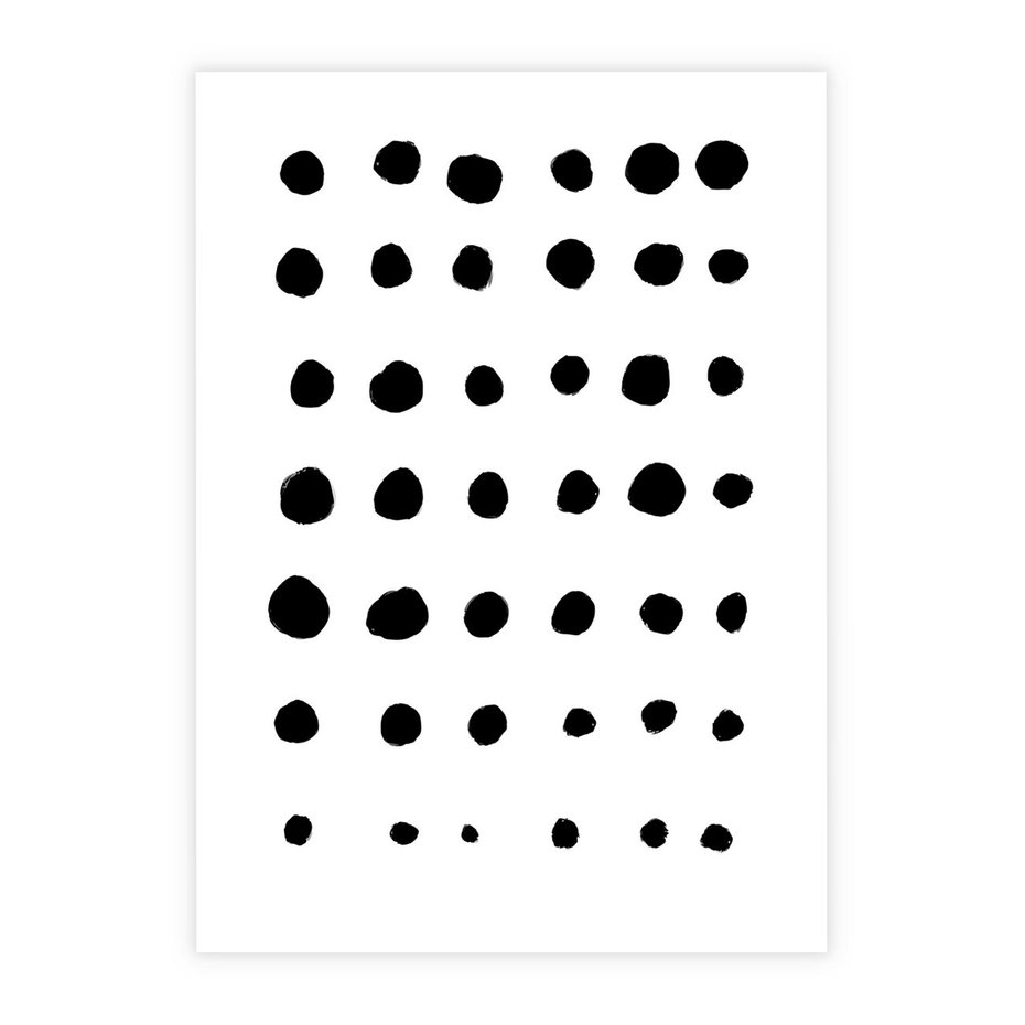 Plakat bez ramy 50x70 - Migocące Anomalie - abstrakcyjna kompozycja z czarnych kropek, minimalistyczny czarno bialy plakat
