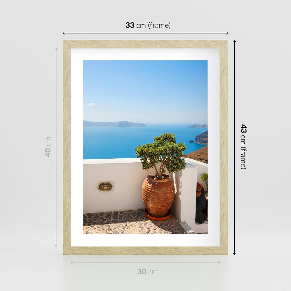 Plakat w ramie 30x40 - Santorini - oaza greckiej wyspy - Santorini, grecka - rama drewno