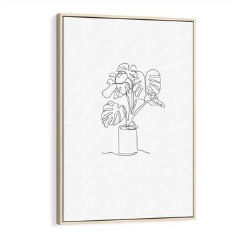Obraz w ramie 80x120 - Tajemnicza Harmonia - sztuka one line, monstera - rama drewno