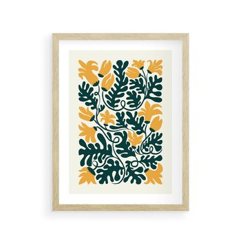 Plakat w ramie 40x50 - Impulsy Kreatywności - abstrakcyjne żółte kwiaty, kompozycja - rama drewno