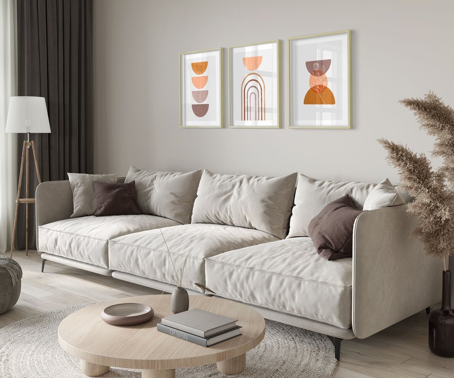 Zestaw obrazy w ramie 50x70 galeria - Abstrakcyjne, kształty, boho - rama drewno