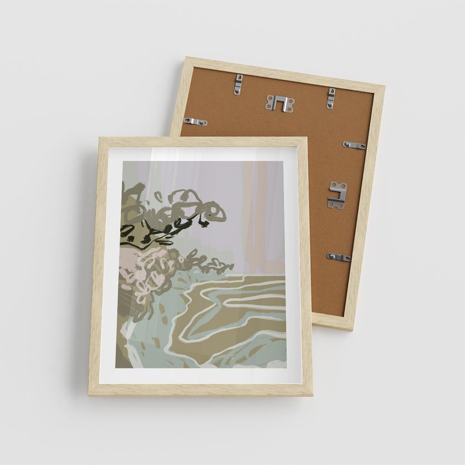 Plakat w ramie 40x50 - Wizja Przestrzeni - pastelowy krajobraz, nowoczesny plakat - rama drewno