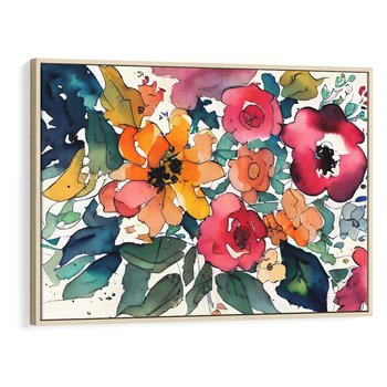 Obraz w ramie 70x50 - Kwiatowy Impuls Kolorów - abstrakcyjne kolorowe kwiaty, szkic - rama drewno