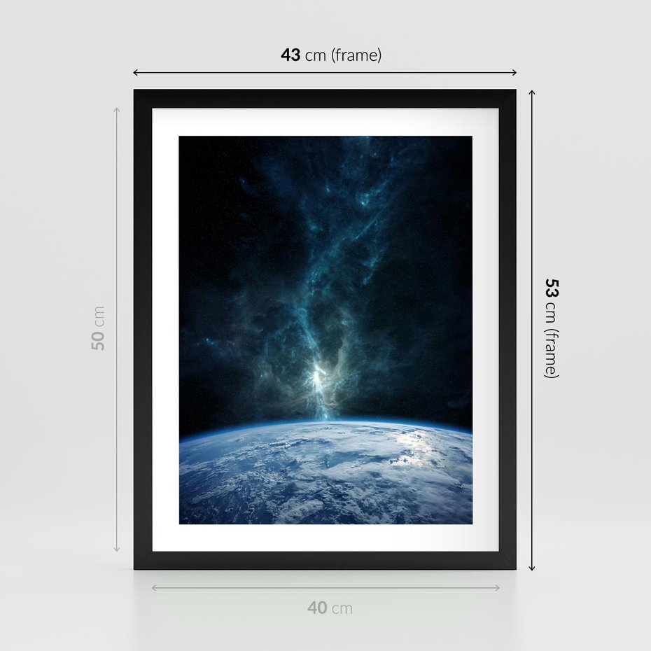 Plakat w ramie 40x50 - Wędrówka przez galaktyki - ziemia, kosmos - rama czarna