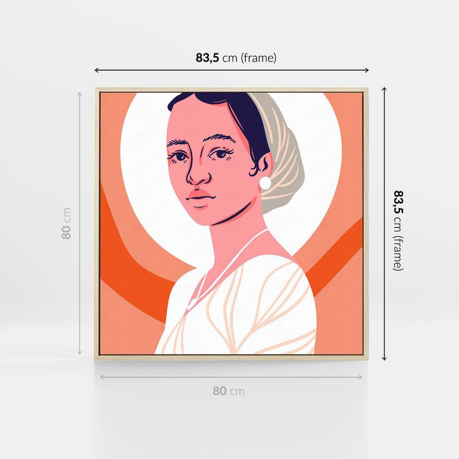 Obraz w ramie 80x80 - Kobieca Harmonia - nowoczesny plakat, styl retro - rama drewno
