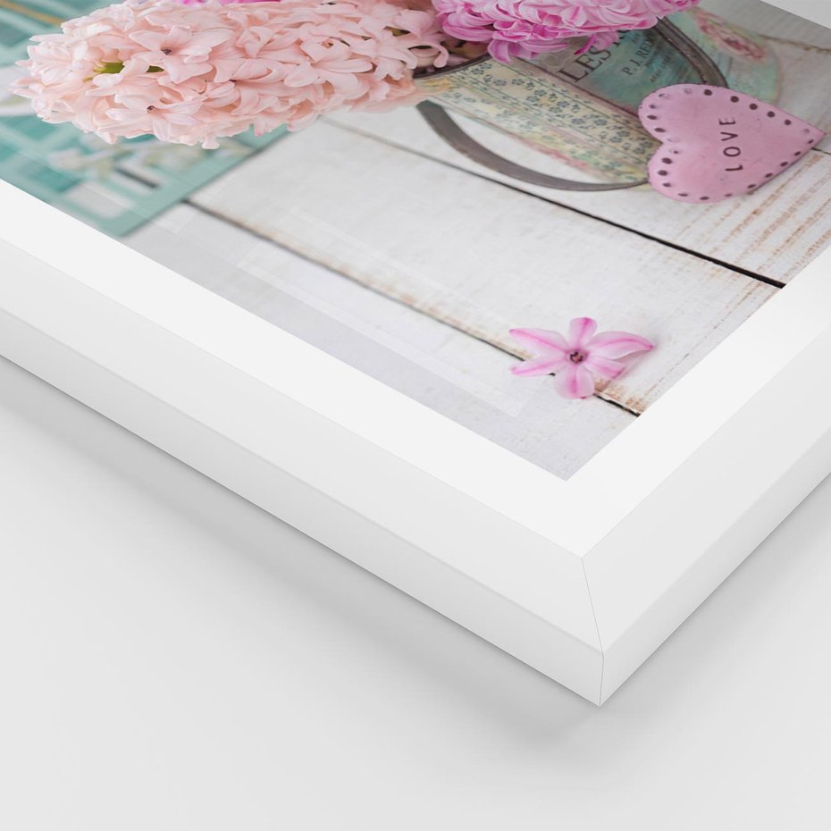 Plakat w ramie 50x70 - Kwiatowa harmonia hiacyntów - kwiaty, hiacynty - rama biała