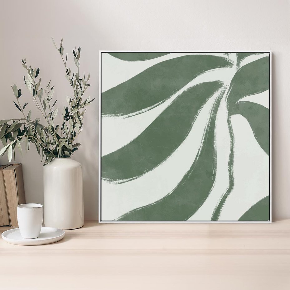 Obraz w ramie 50x50 - Zieleń Wewnętrznego Spokoju - zielony plakat, roślinne inspiracje - rama biała