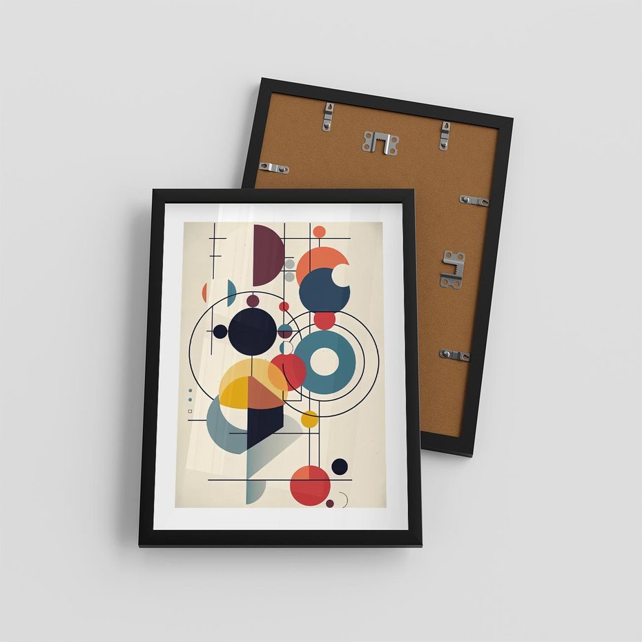 Plakat w ramie 30x40 - Rozbijające Barwne Granice - abstrakcyjna geometryczna kompozycja, koła linie - rama czarna