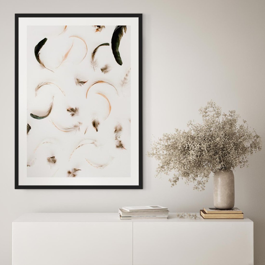 Plakat w ramie 50x70 - Kompozycja z Piór - pióra, kompozycja - rama czarna