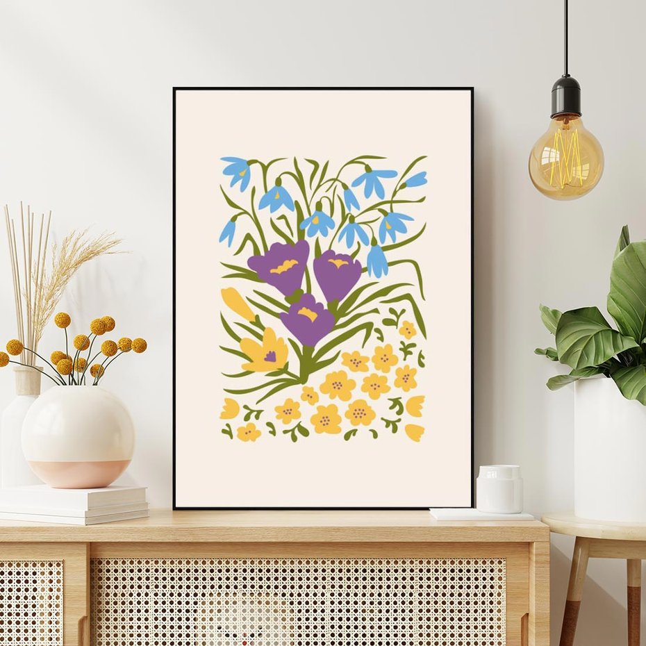 Obraz w ramie 50x70 - Kwiatowe Przenikanie - kwiaty, sztuka nowoczesna - rama czarna