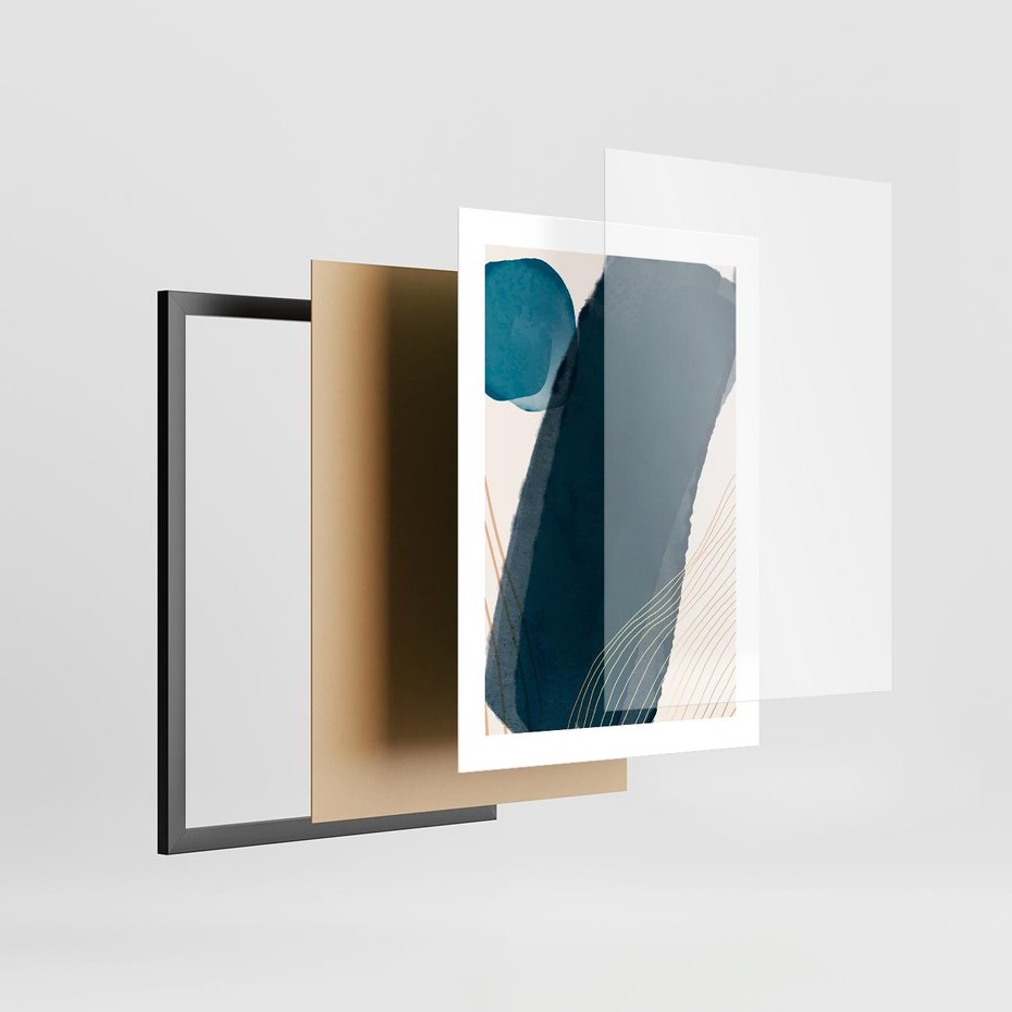 Plakat w ramie 30x40 - Nocne Widzenia - abstrakcyjna granatowa plama, akwarela - rama czarna