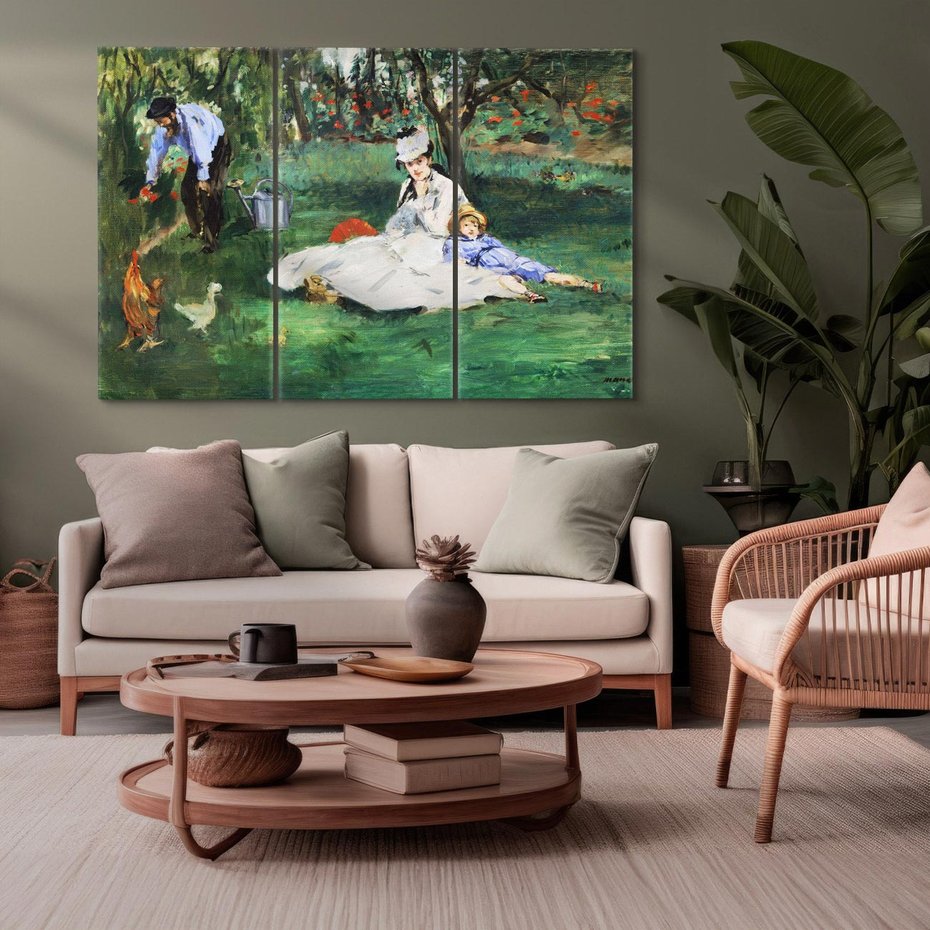 Obraz na płótnie 120x80 - Rodzina Monet w ogrodzie w Argenteuil (1874) Édouard Manet - Reprodukcja - reprodukcja, obraz na płótnie