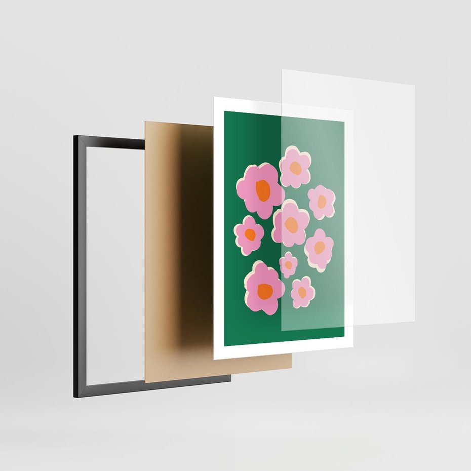 Plakat w ramie 50x70 - Przenikające Refleksje - abstrakcyjny plakat, boho styl - rama czarna