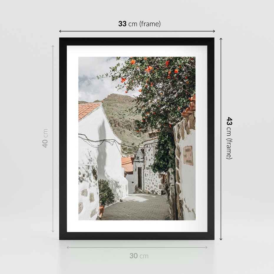 Plakat w ramie 30x40 - Południe Europy - śródziemnomorski krajobraz, uliczka we włoszech - rama czarna