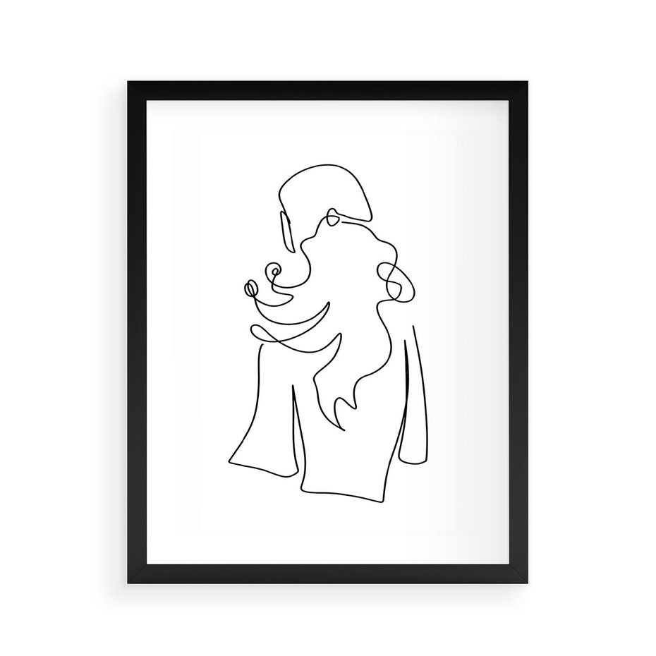 Plakat w ramie 40x50 - Zaklęte Linie - szkic kobiety, jedną linia - rama czarna