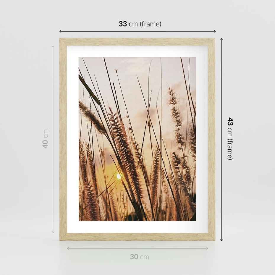 Plakat w ramie 30x40 - Malownicza Łąka z Trawam - trawy, łąka - rama drewno