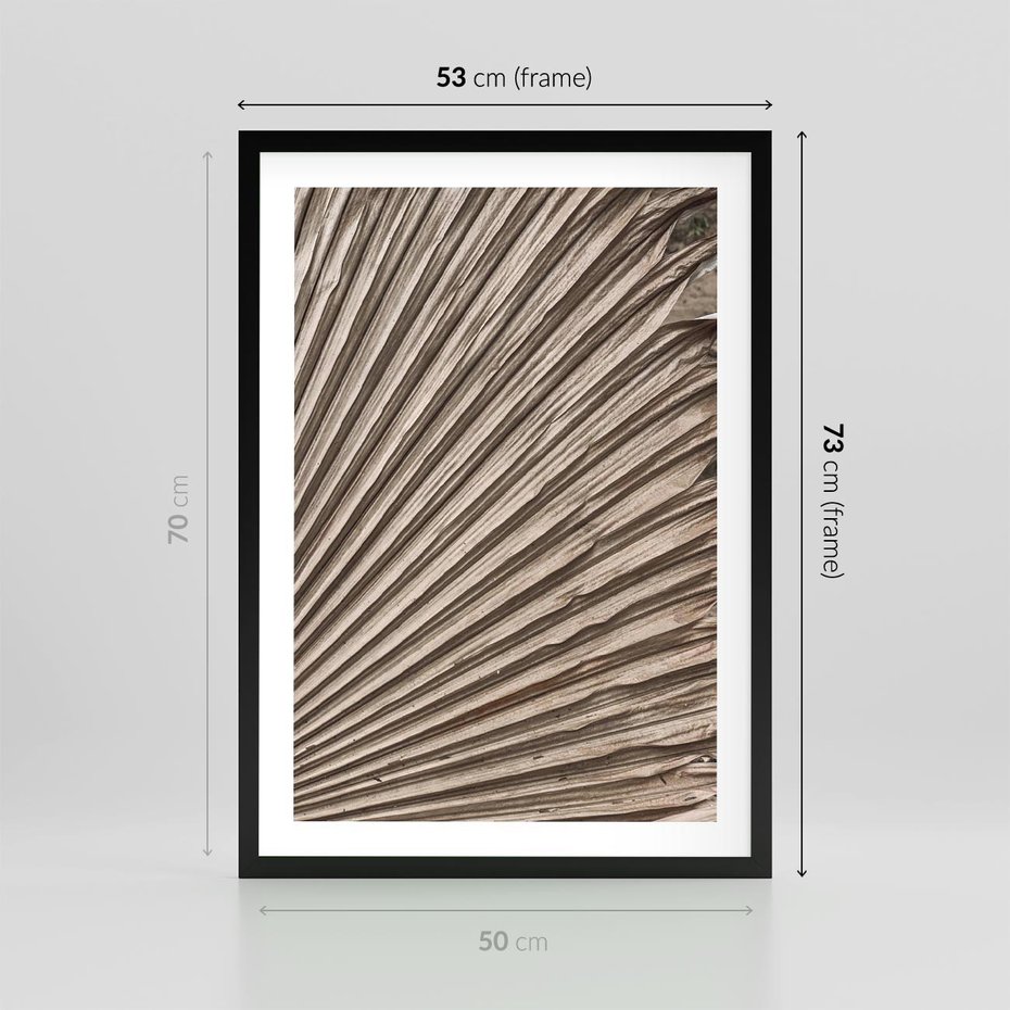 Plakat w ramie 50x70 - Liść Palmy w Wyjątkowej Kompozycji - suchy liść palmy, boho styl - rama czarna