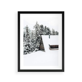 Plakat w ramie 40x50 - Zimowy Urok - śnieg, domek w górach - rama czarna