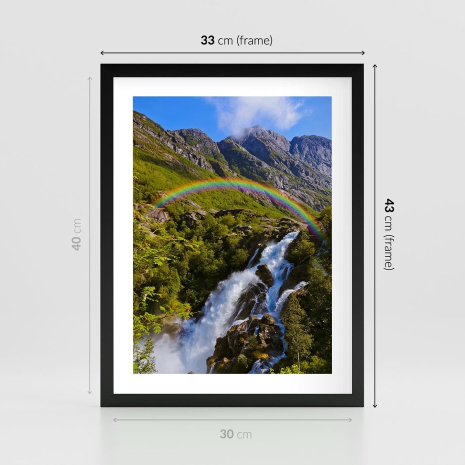 Plakat w ramie 30x40 - Tęczowe góry - harmonia kolorów - tęcza, góry - rama czarna