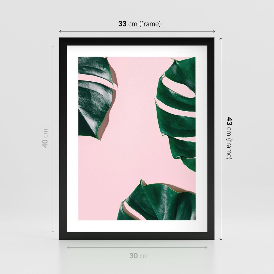 Plakat w ramie 30x40 - Minimalizm Natury - minimalizm, liście monstery - rama czarna