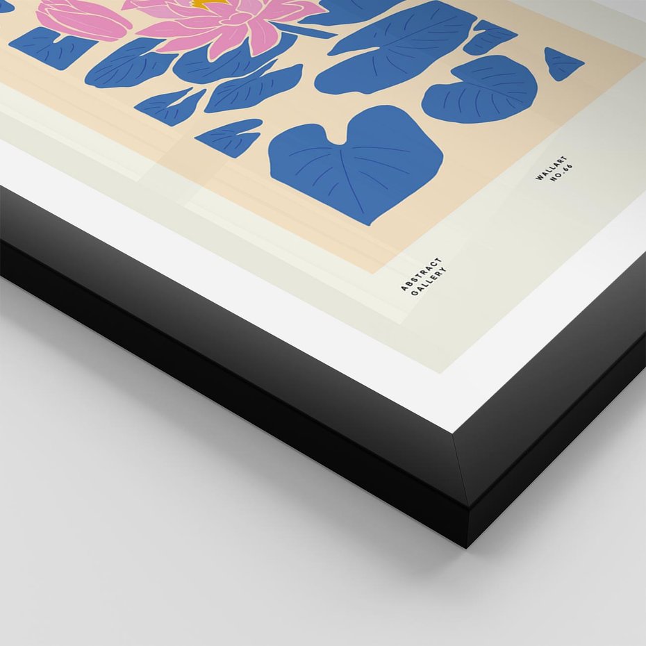 Plakat w ramie 30x40 - Rozświetlone Odbicia - lilie wodne, pastelowe kolory - rama czarna