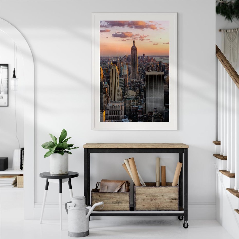 Plakat w ramie 50x70 - Nowojorskie Wieżowce - Nowy York, wieżowce - rama biała
