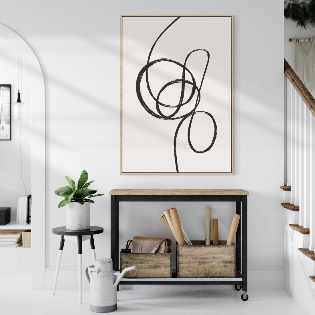 Obraz w ramie 50x70 - Migotliwa Kreatywność - abstrakcyjne szkicowane linie, minimalizm - rama drewno