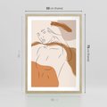 Plakat w ramie 50x70 - Sztuka Piękna w Beżach i Brązach - szkic jedną linią, naga kobieta - rama drewno