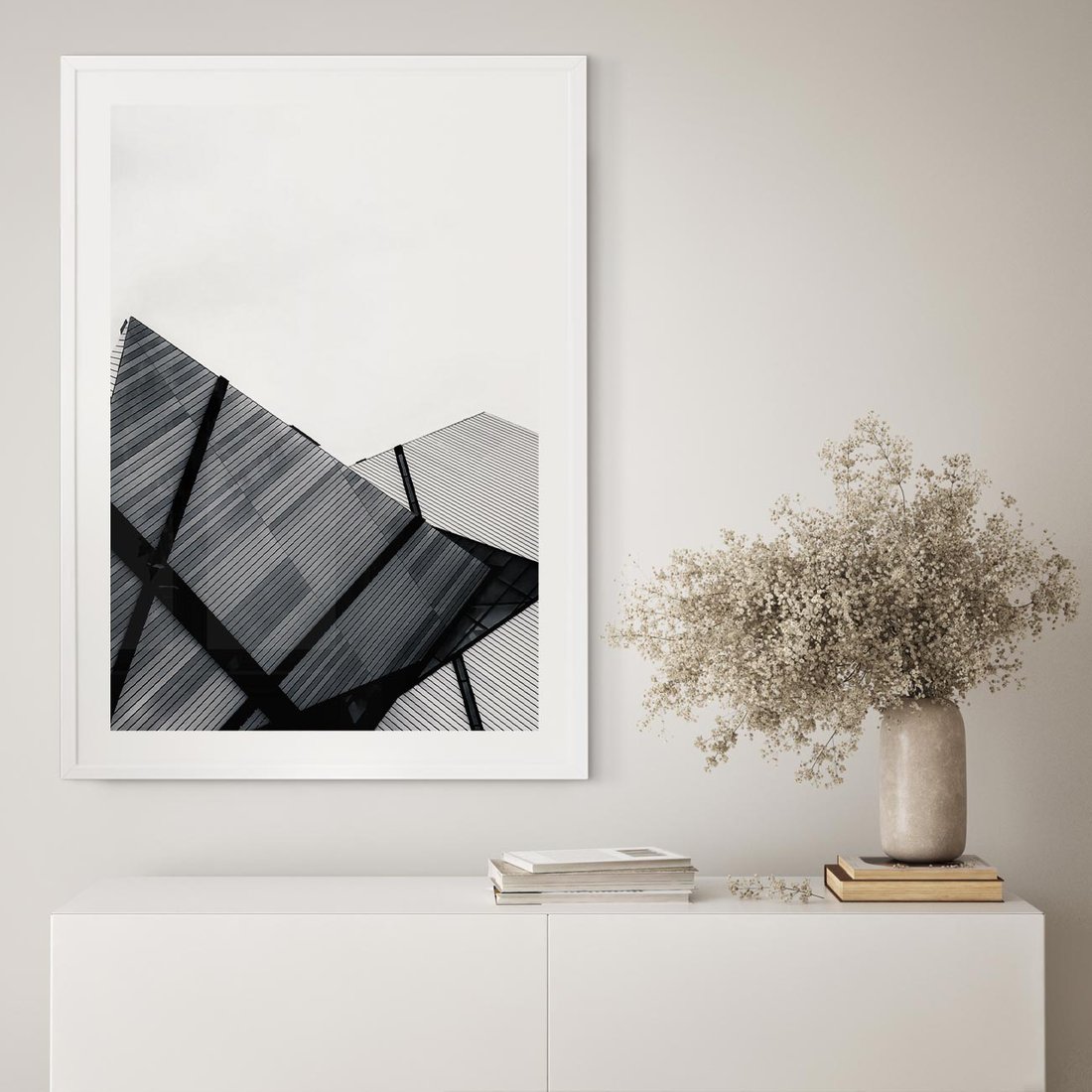 Plakat w ramie 50x70 - Nowoczesna Metropolia - architektura, proste linie - rama biała