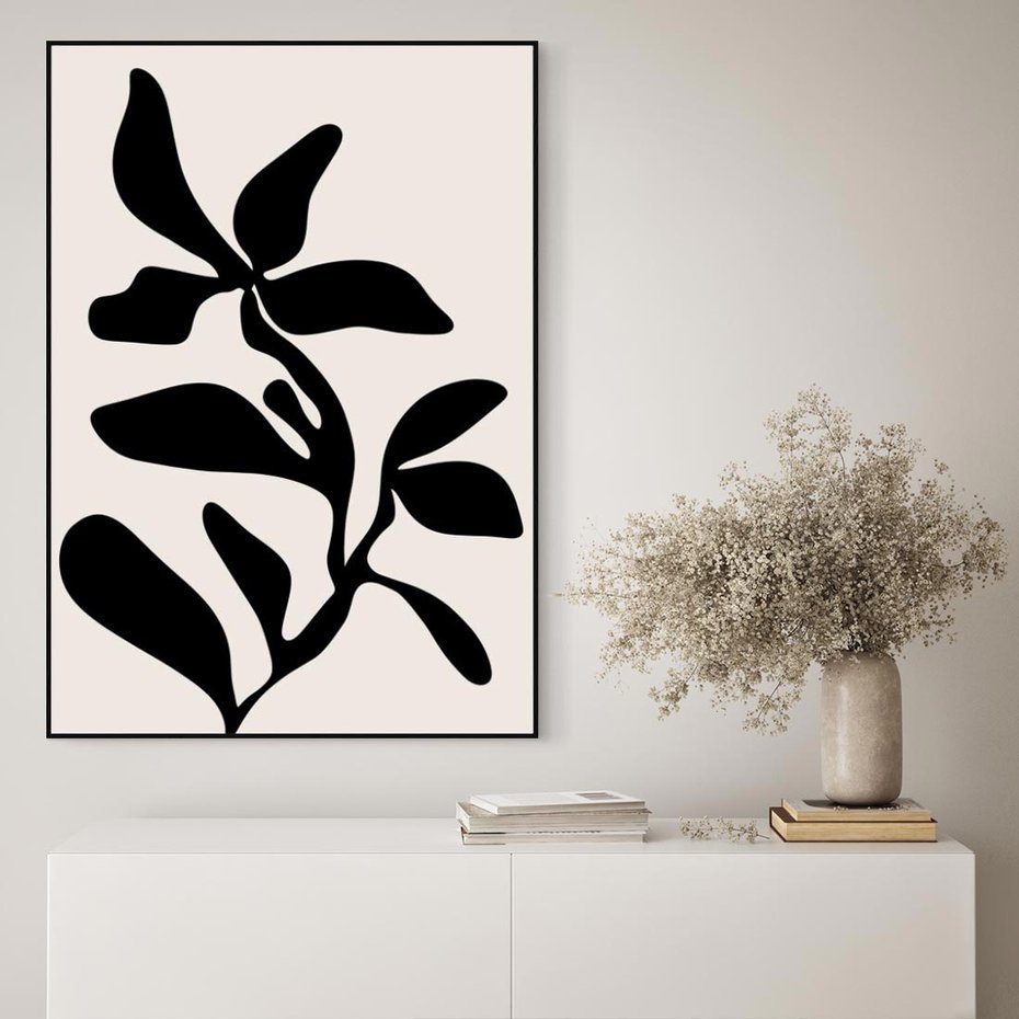 Obraz w ramie 50x70 - Wibracje Akwarelowych Ścieżek - abstrakcyjny minimalistyczna kwiat, czarno biały plakat - rama czarna