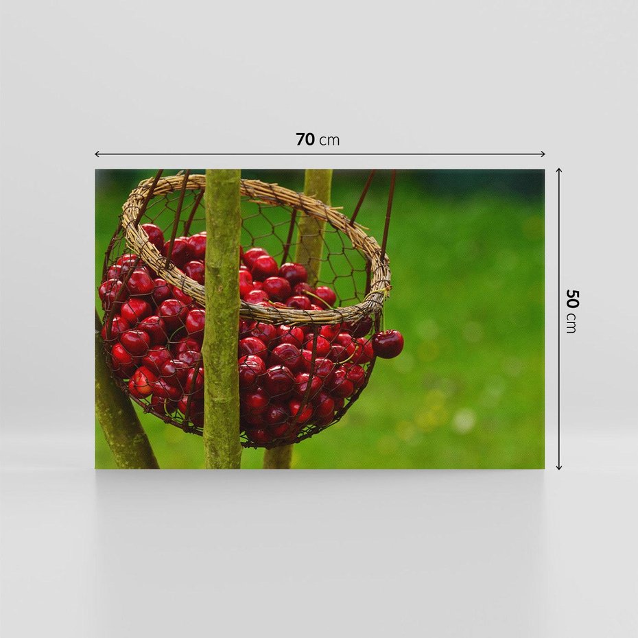 Obraz na płótnie 70x50 - Czereśnie w Koszyku Owocowy Skarb - czereśnie, koszyk