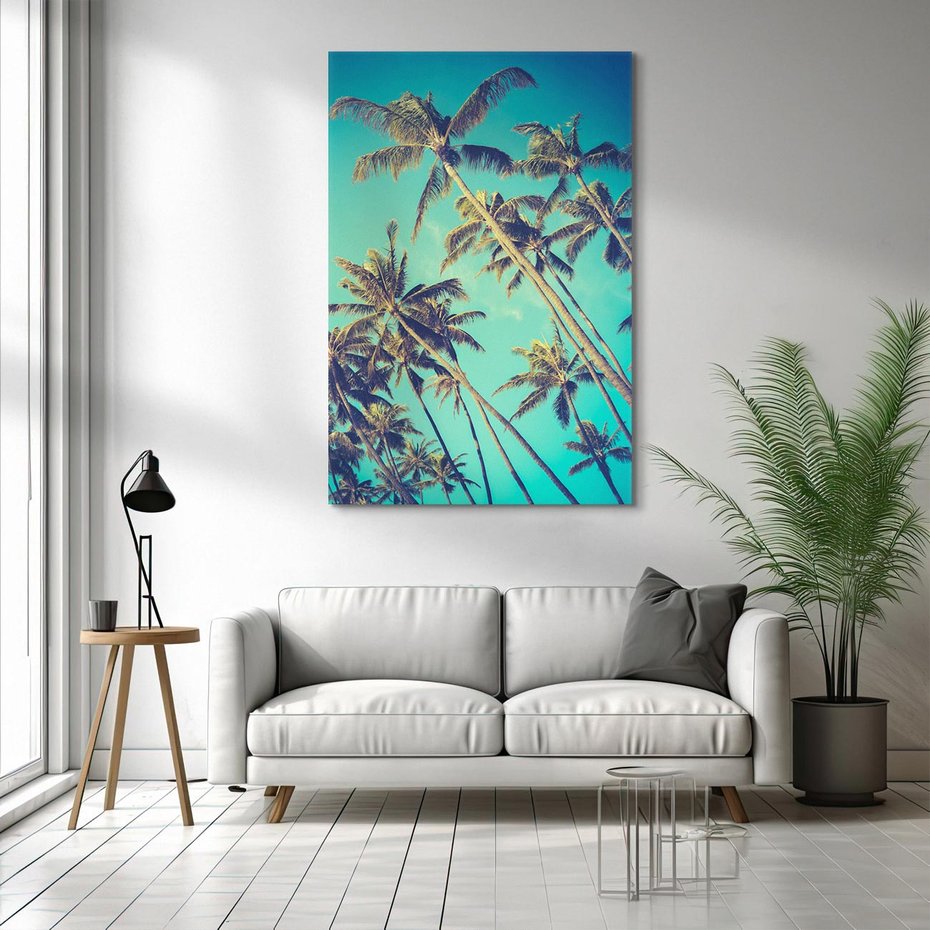 Obraz na płótnie 70x100 - Tropikalne palmy w krainie słonecznych wakacji - palmy, tropiki