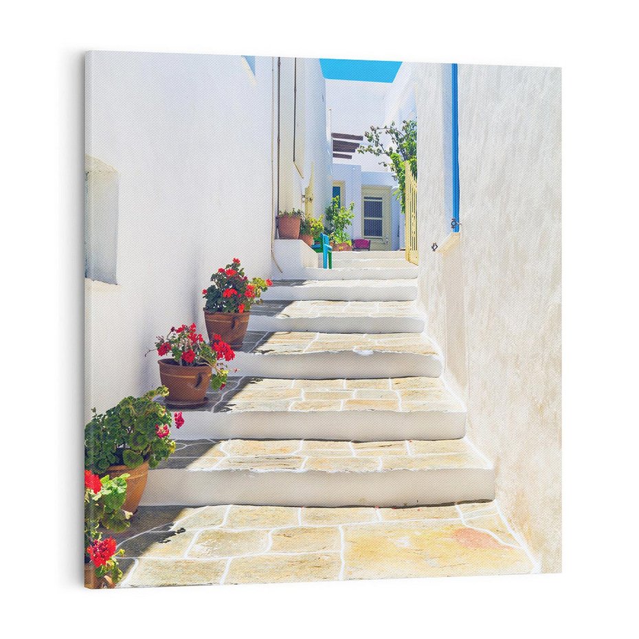 Obraz na płótnie 70x70 - Urok Greckiej Uliczki - grecka, uliczka