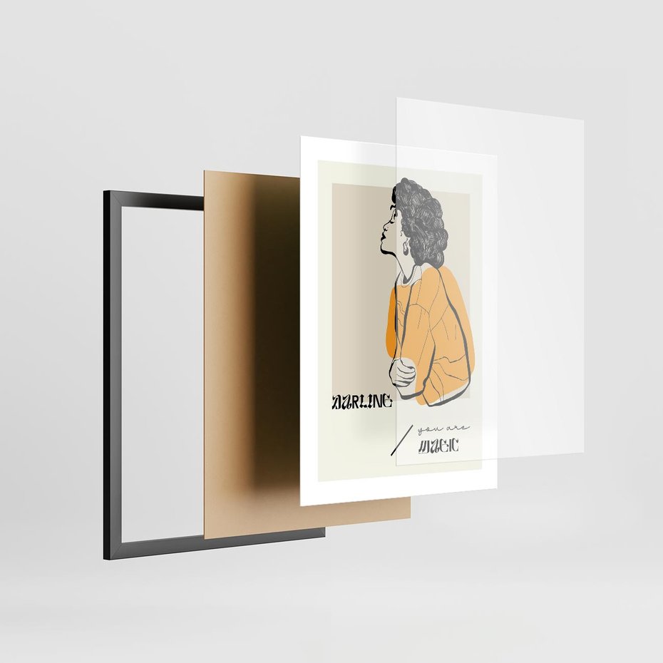 Plakat w ramie 30x40 - Siła Kobiety: Plakat ze Szkicem - kobieca grafika, plakat - rama czarna