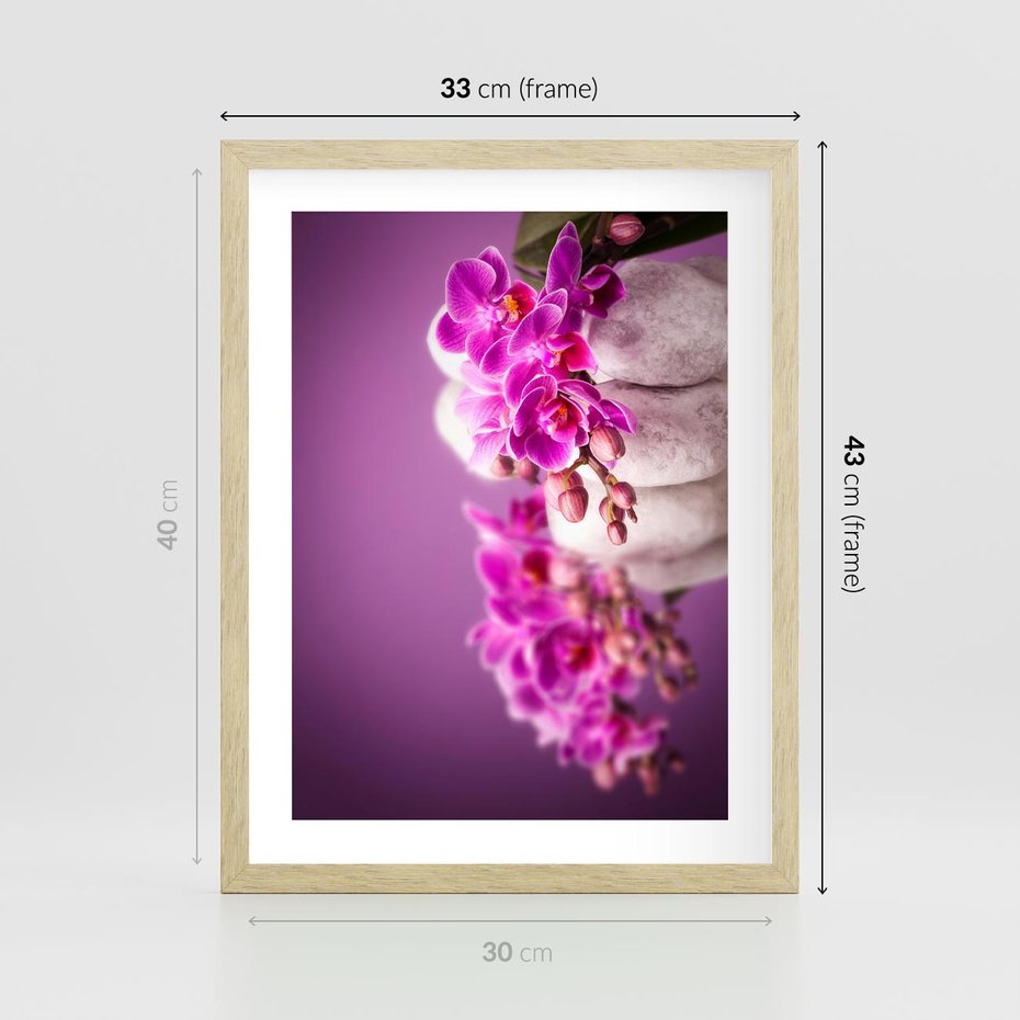 Plakat w ramie 30x40 - Relaksująca orchidea w spa - spa, orchidea - rama drewno